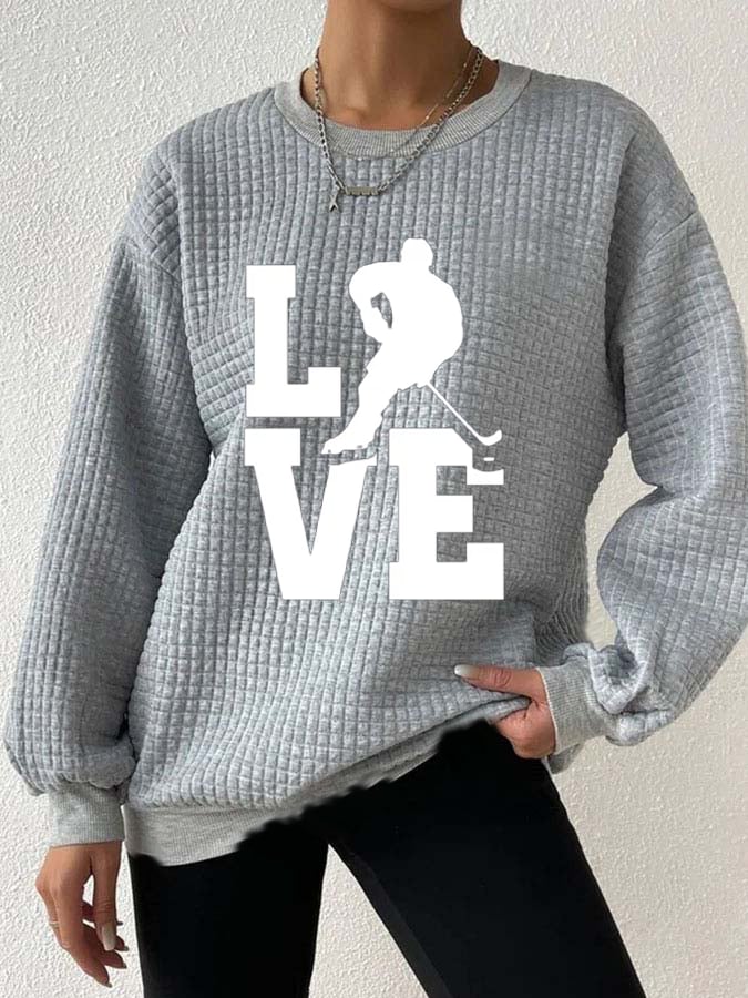 Women's Ice Hockey Printed Daily Long Sleeve Crew Neck Sweatshirt