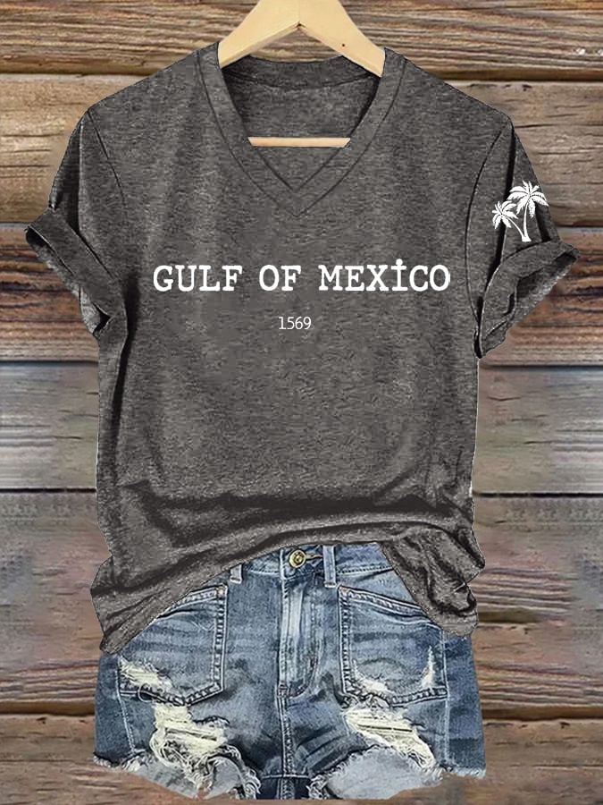 Women's Gulf Of Mexico Printed V Neck T-Shirt