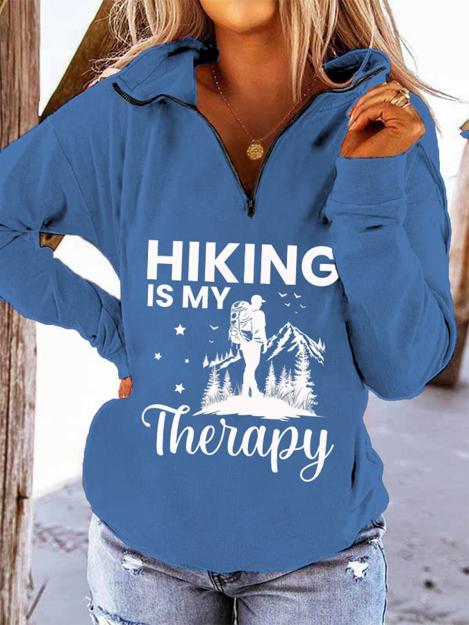 Women's Hiking Is My Therapy Hiking Print Long Sleeve Sweatshirt