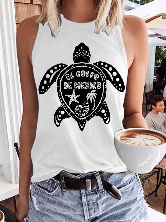 Women's Gulf Of Mexico Print Round Neck Tank Top