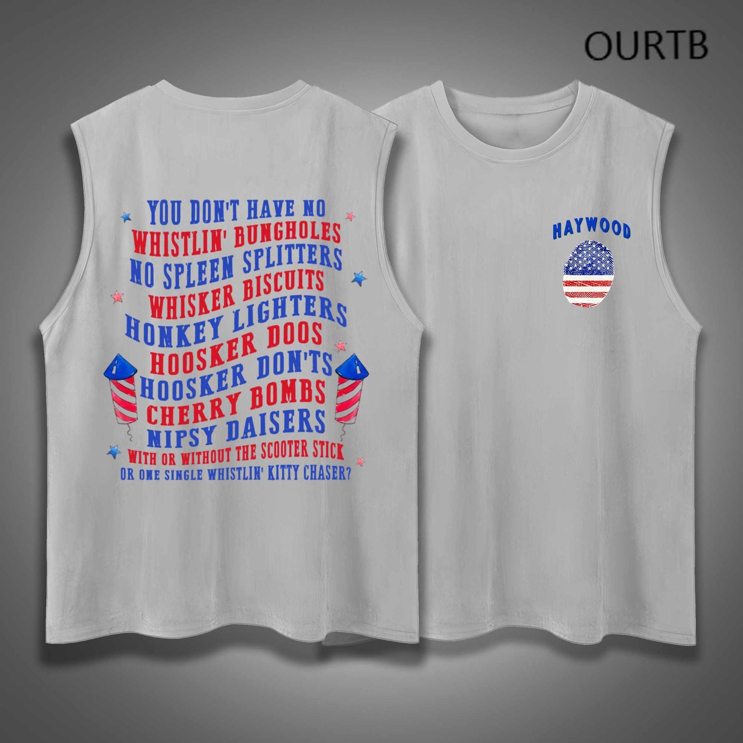 Haywood USA Independence Day Funny Adult Discomfort Art Print Cotton Sleeveless Tank Tops