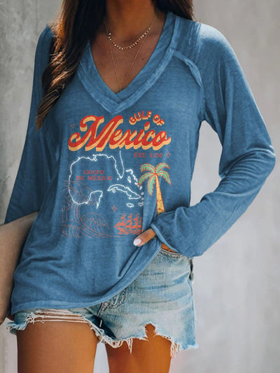 Women's Gulf Of Mexico Print V Neck T-Shirt