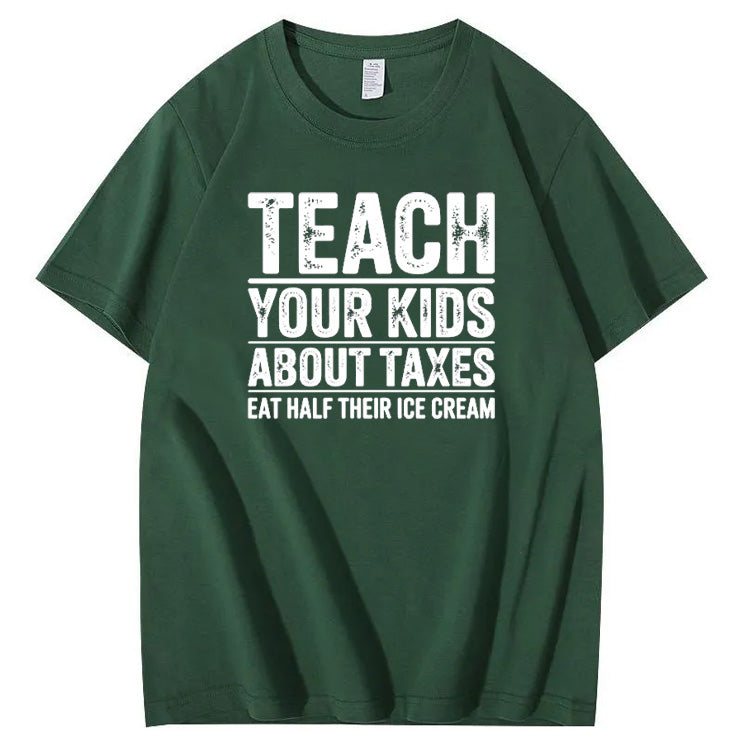 Teach Your Kids About Taxes Eat Half Of Their Ice  Cream Pattern Print 100% Cotton T-Shirt
