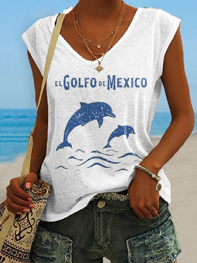 Women's El Golfo De Mexico Dolphin Print Tank Top