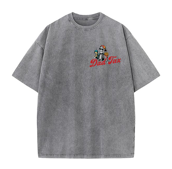 Dad Tax Washed And Distressed Pattern Crew Neck T-Shirt