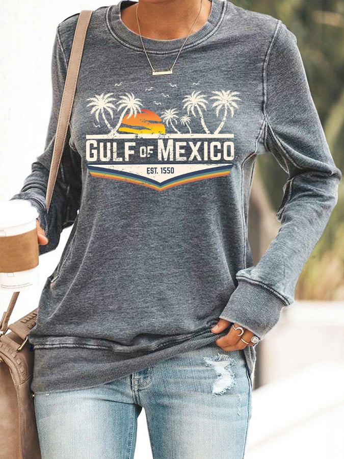 Women's Gulf Of Mexico Print Round Neck Sweatshirt