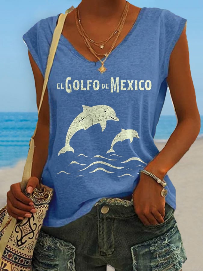 Women's El Golfo De Mexico Dolphin Print Tank Top