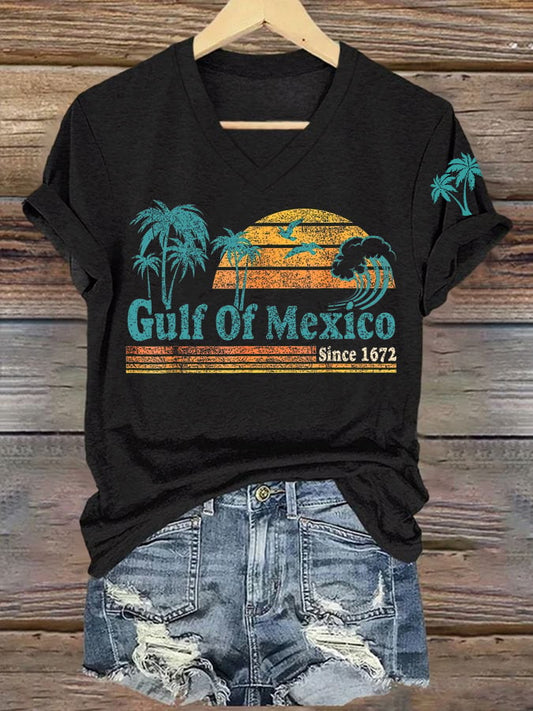 Women's Gulf Of Mexico Printed V Neck T-Shirt
