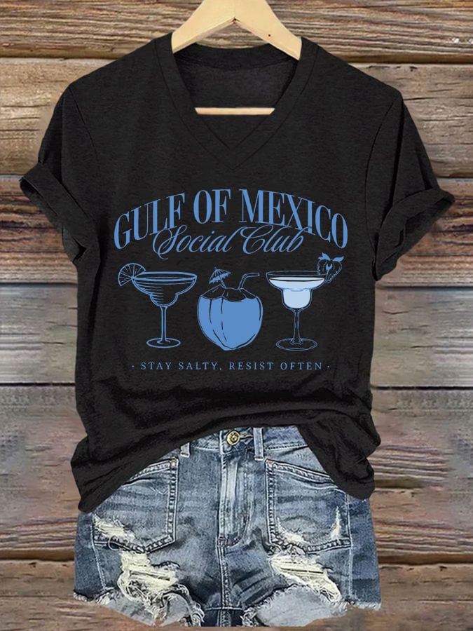 Women's Gulf Of Mexico Printed V Neck T-Shirt