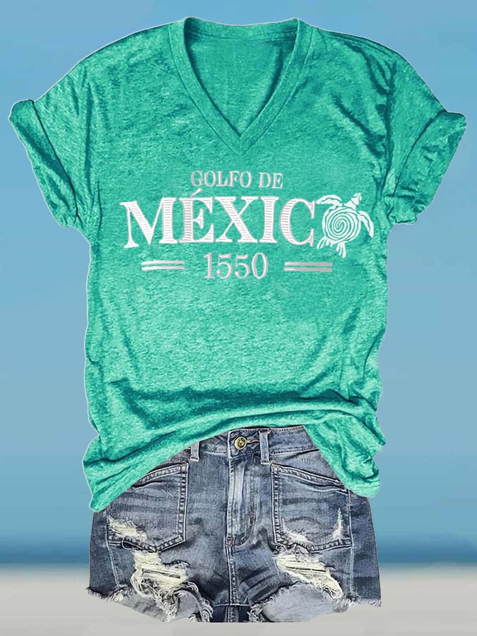 Women's Retro Golfo De Mexico 1550 Sea Turtle Print T-Shirt