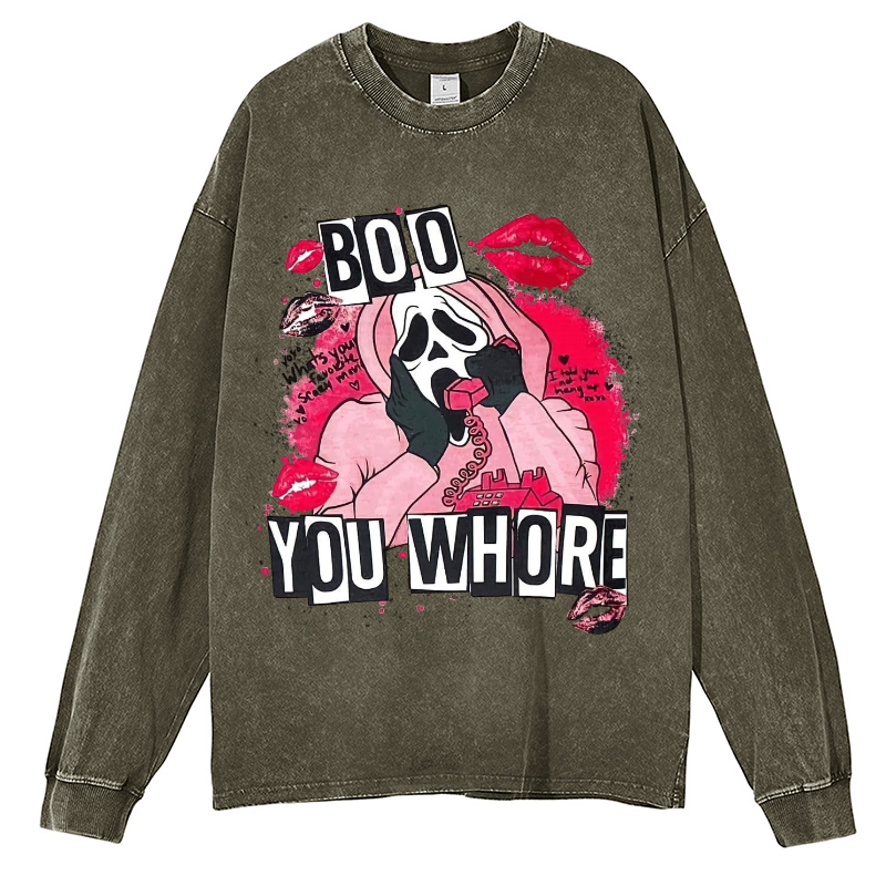 Boo You Who Are Unisex Washed Printed Round Neck Long Sleeve Sweatshirt