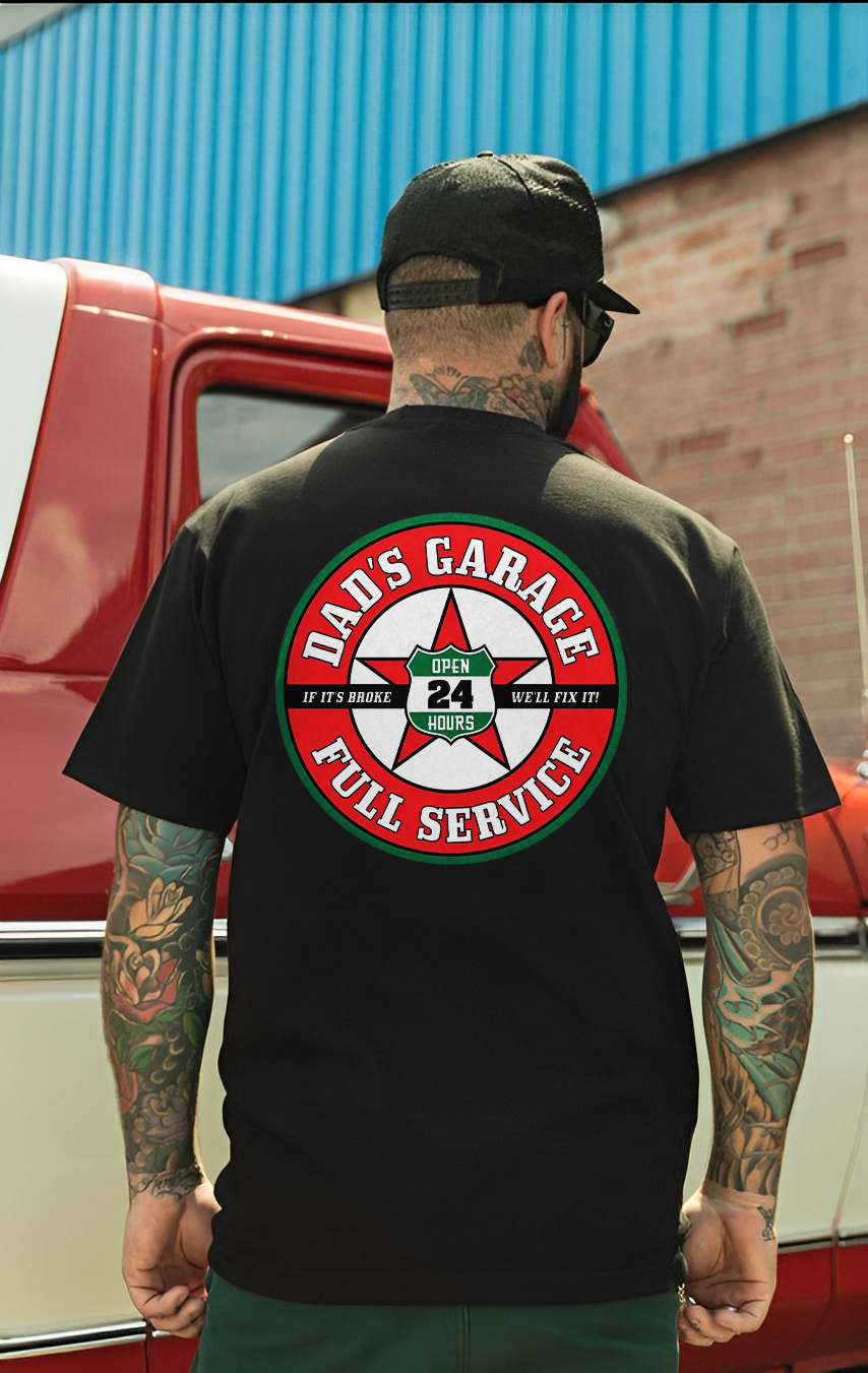 Dad's Garage Full Service If It's Broke We'll Fix It Printed Men's T-shirt