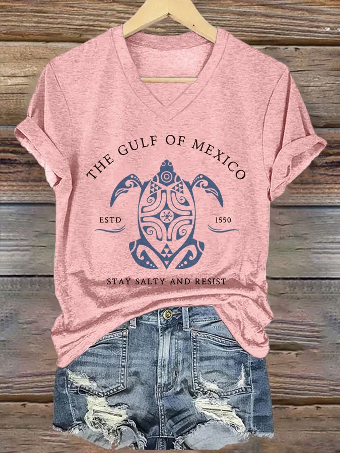 Women's Gulf Of Mexico Printed V Neck T-Shirt