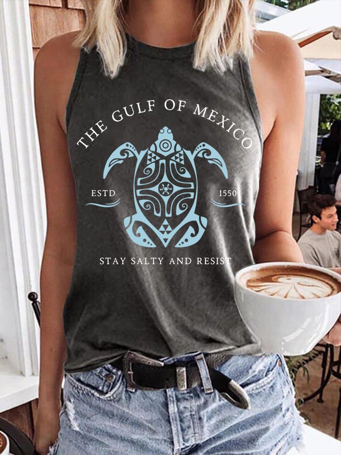 Women's Gulf Of Mexico Print Round Neck Tank Top