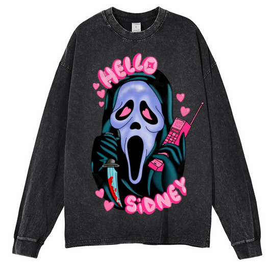 Hello Unisex Washed Printed Round Neck Sweatshirt