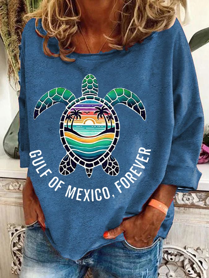 Women's Gulf Of Mexico Forever Sea Turtle Long-Sleeve Top