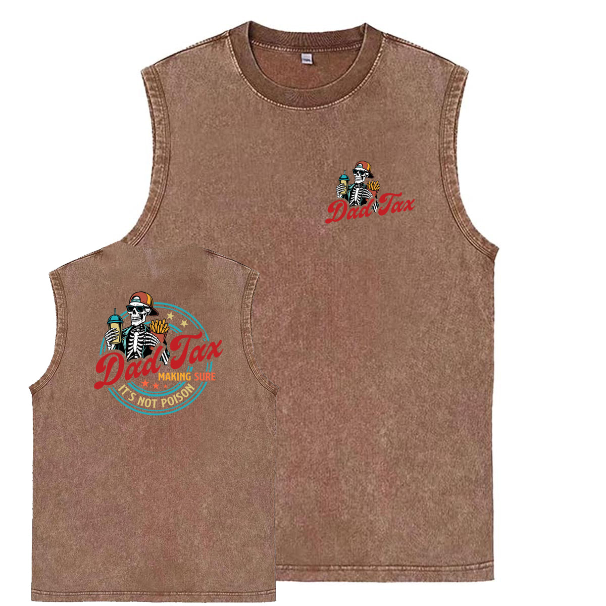 Dad Tax Pattern Sleeveless Cotton Washed Printed Loose Vest