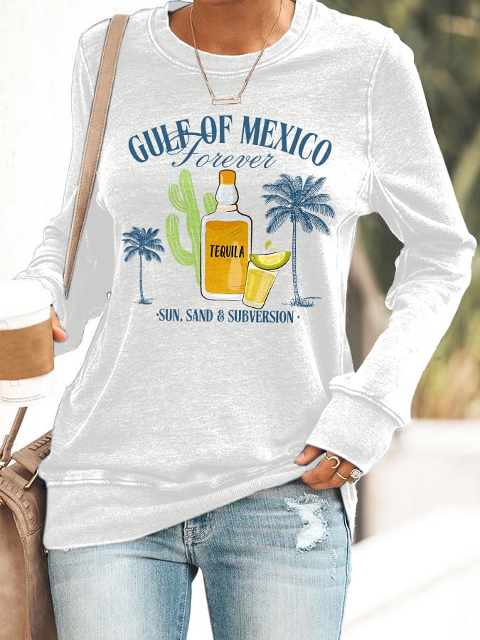 Women's Gulf Of Mexico Print Round Neck Sweatshirt
