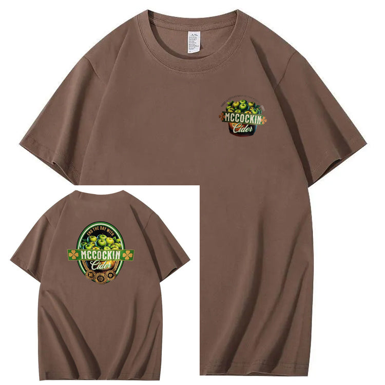 Mccuckin Cider Print Pattern Crew Neck T-Shirt