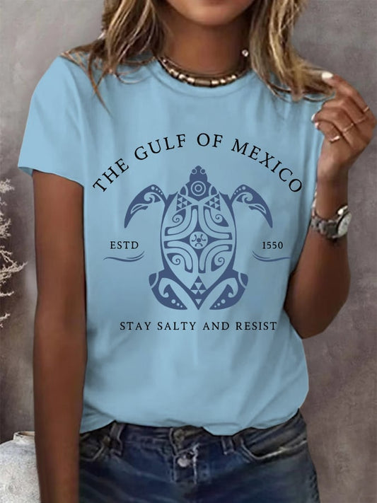 Women's Gulf Of Mexico Print Round Neck T-Shirt