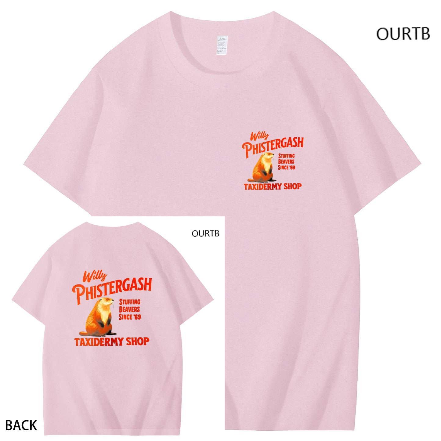 Willy Phistergash Stuffing Beavers Since'69 Taxidermy Shop Art Pattern Print T-Shirt