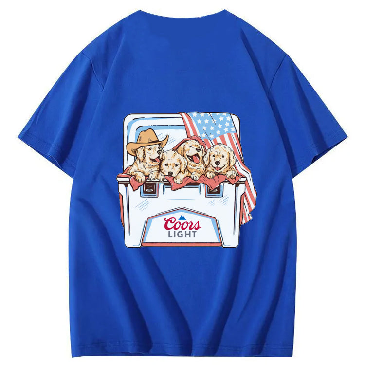 Funny Dogs And American Flag Pattern Print T-Shirt