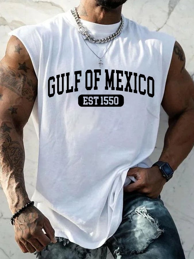 Men's Gulf Of Mexico Print Round Neck Tank Top