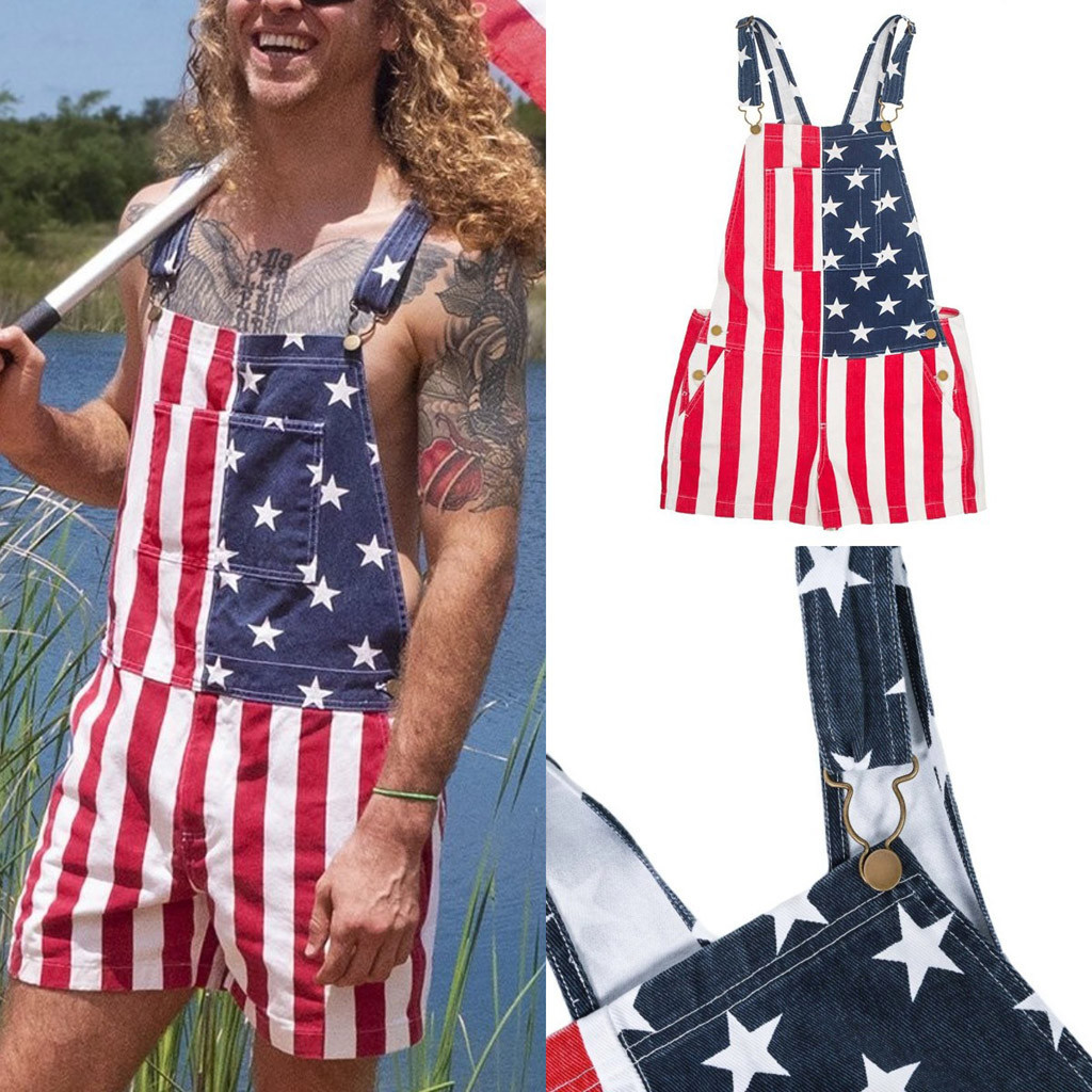 American Independence Day Flag Unisex Canvas Denim Jumpsuit