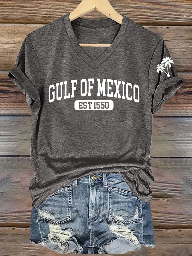 Women's Gulf Of Mexico Printed V Neck T-Shirt