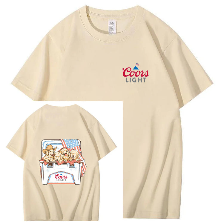 Funny Dogs And American Flag Pattern Print T-Shirt