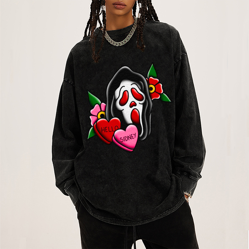 Hello Sidney Unisex Casual Washed Printed Round Neck Sweatshirt