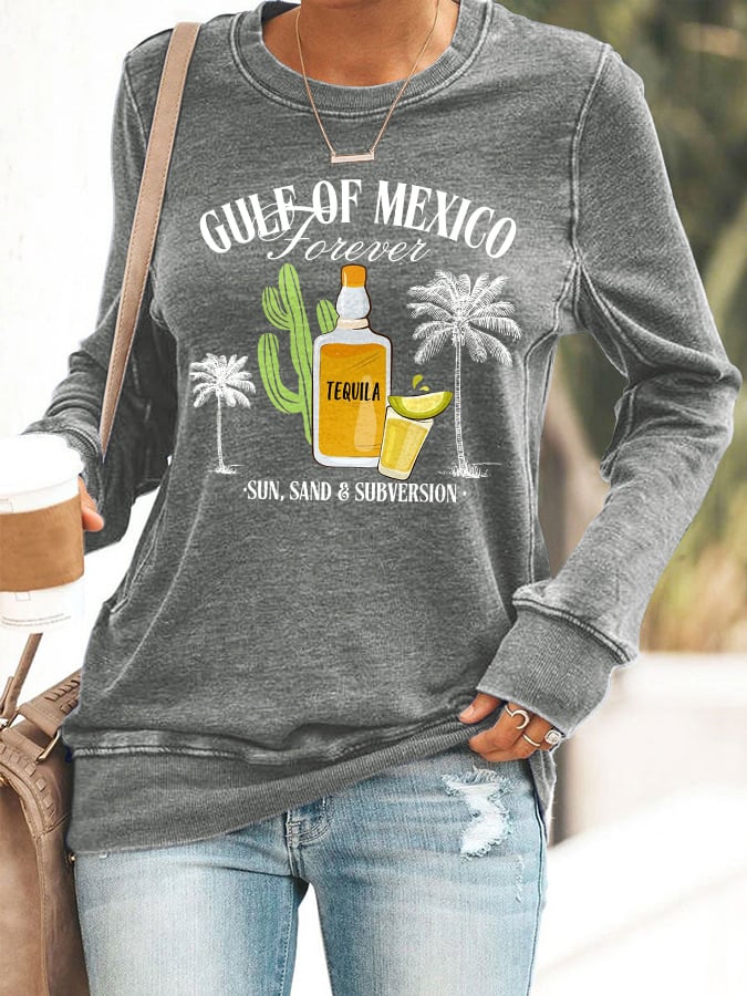 Women's Gulf Of Mexico Print Round Neck Sweatshirt