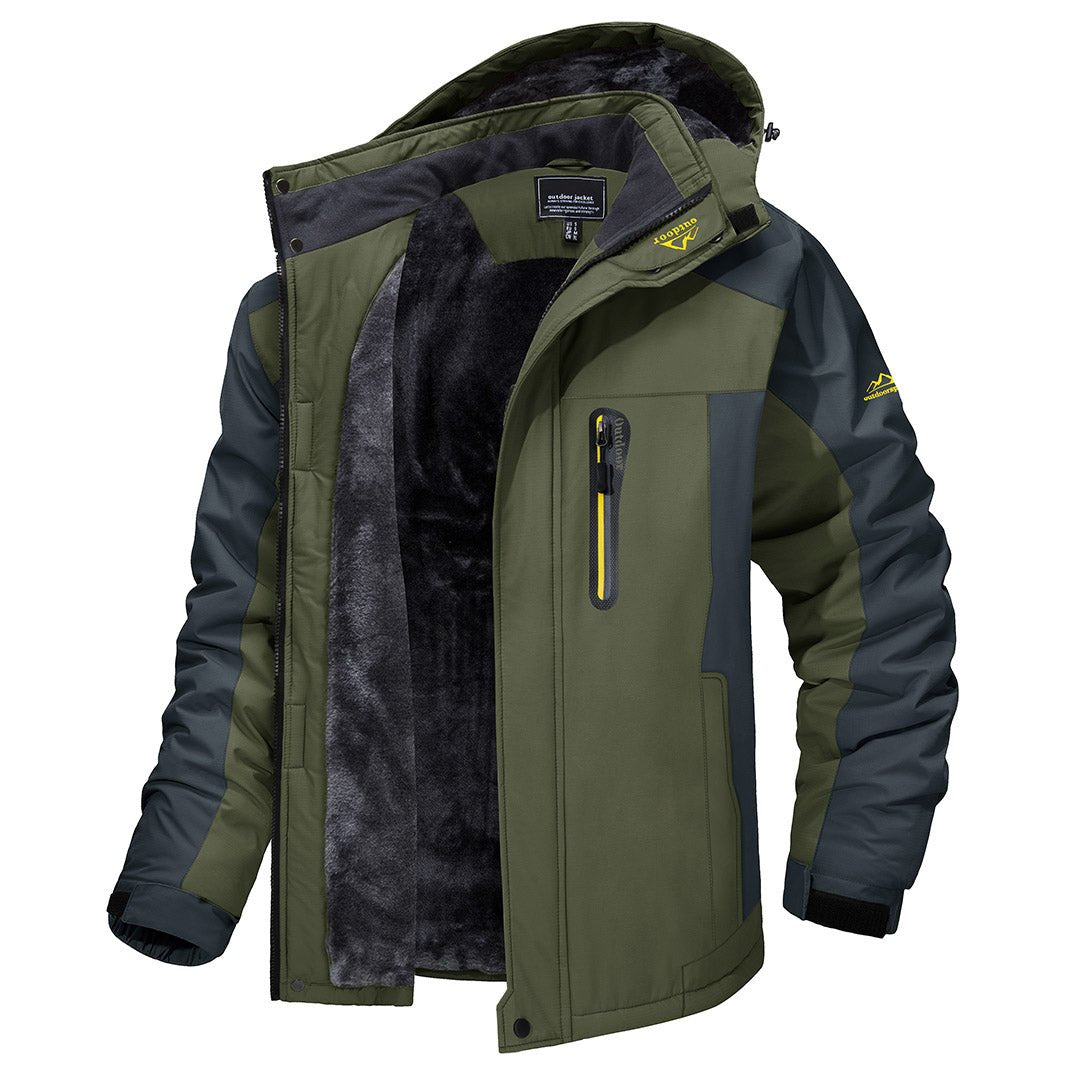 Men's Windproof Fleece Lined Ski Jacket with Multiple Pockets
