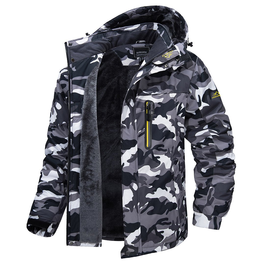 Men's Windproof Fleece Lined Ski Jacket with Multiple Pockets