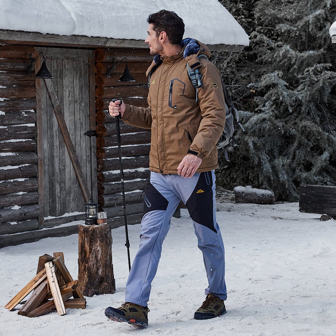 Men's Skiing Snow Pants Fleece Lined Waterproof Pants Winter Insulated