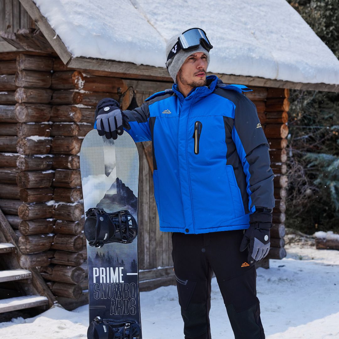 Men's Windproof Fleece Lined Ski Jacket with Multiple Pockets
