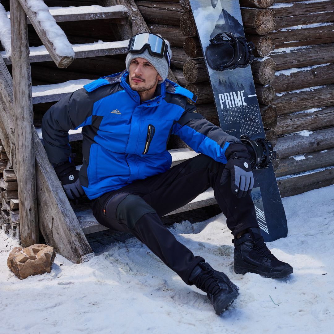 Men's Windproof Fleece Lined Ski Jacket with Multiple Pockets