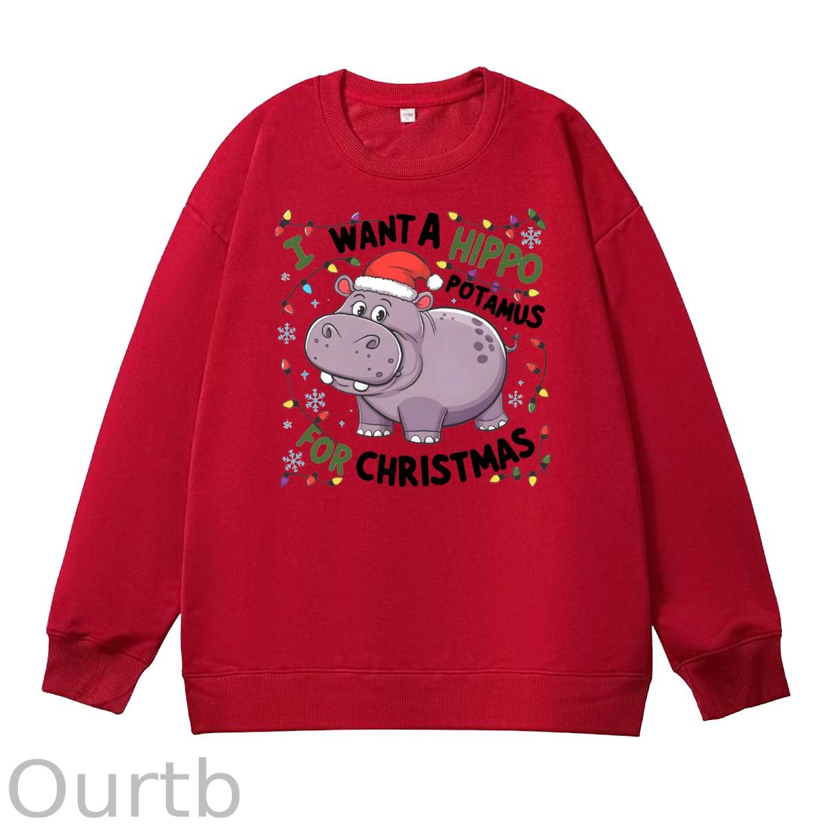 Christmas Hippo   Pattern 100% 300g CottonCrew Neck Sweatshirt