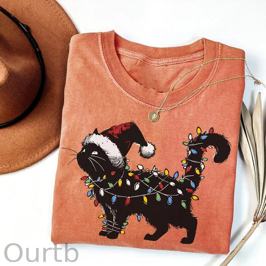 Comfort Colors Cute Cat Christmas T-shirt