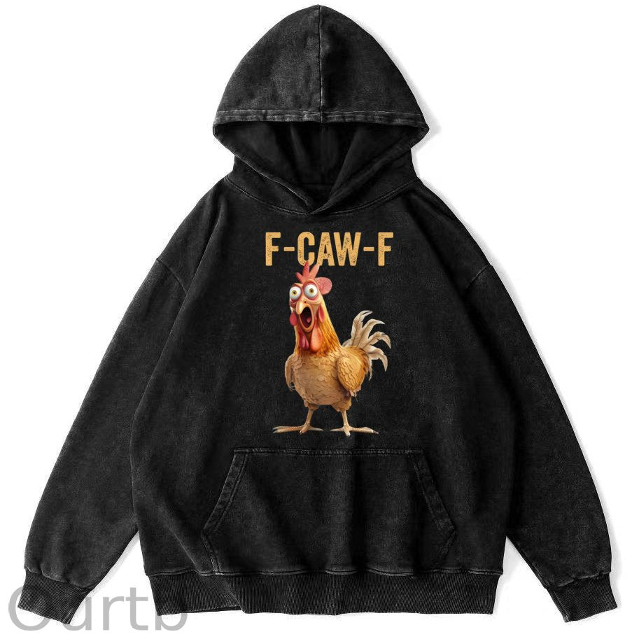 F-Caw-F Chicken 100% 300g Cotton Washed Hooded Sweatshirt