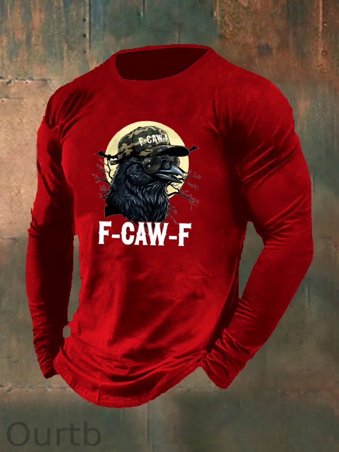 Men's F-Caw-F Camouflage Crow Pattern Long Sleeve 100% Cotton T-Shirt