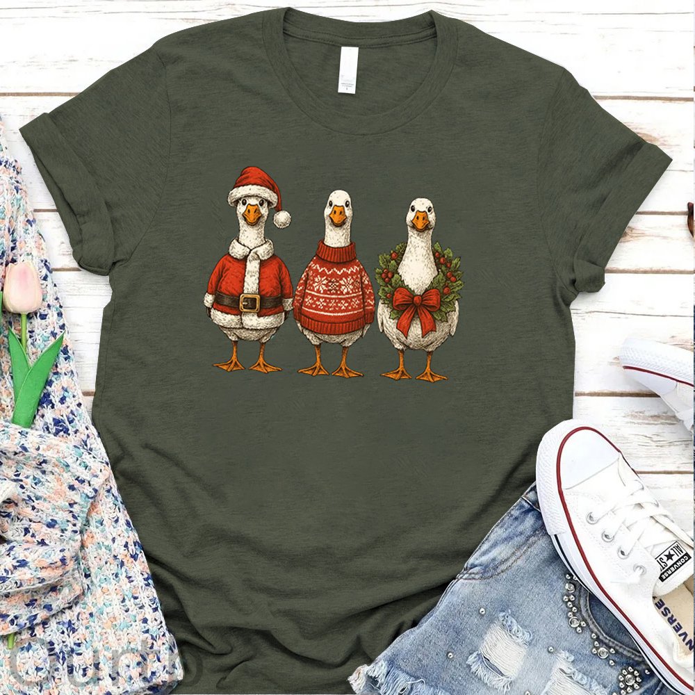 Women's Christmas Ducks  Pattern Round-Neck T-Shirt