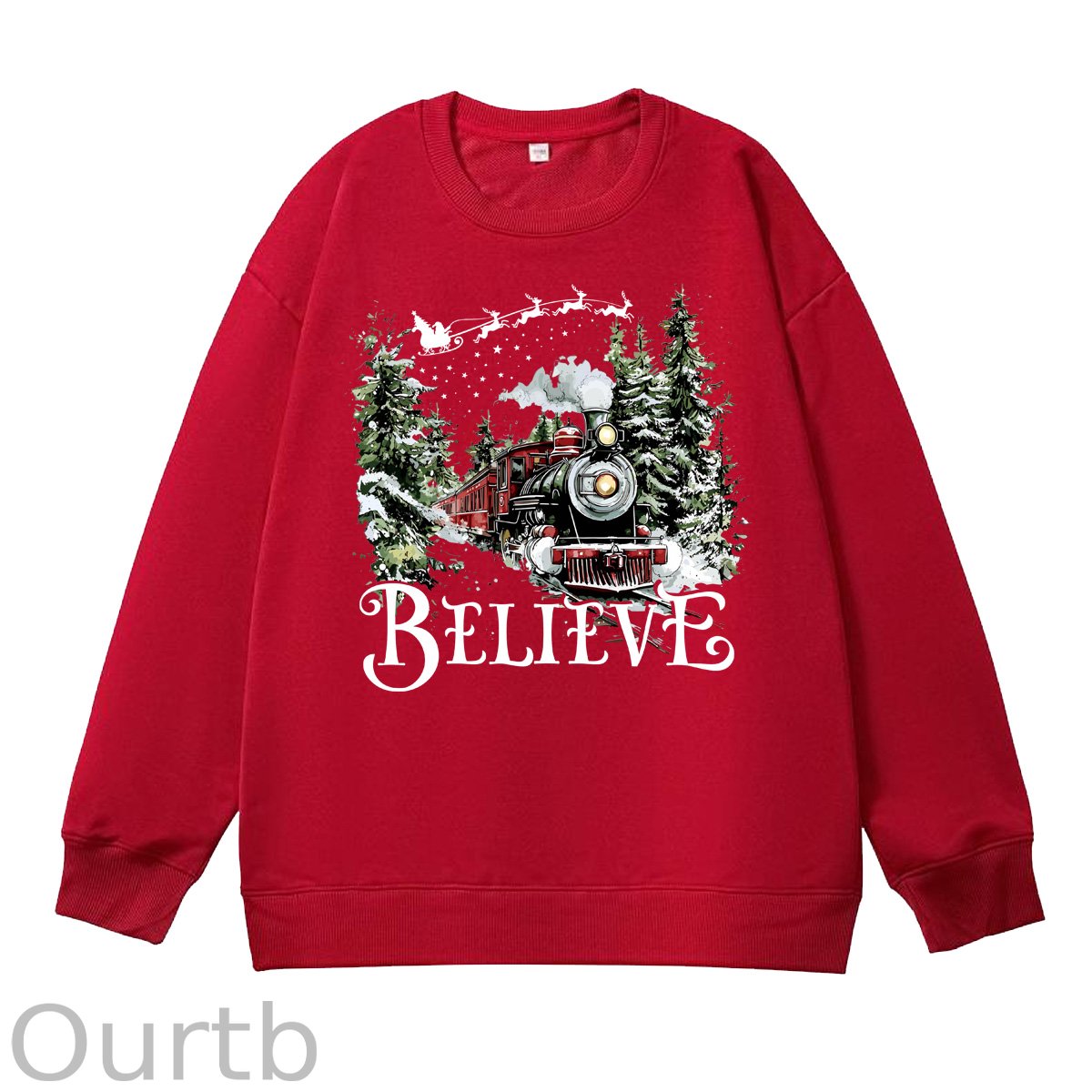 Christmas Believe  Pattern 100% 300g CottonCrew Neck Sweatshirt