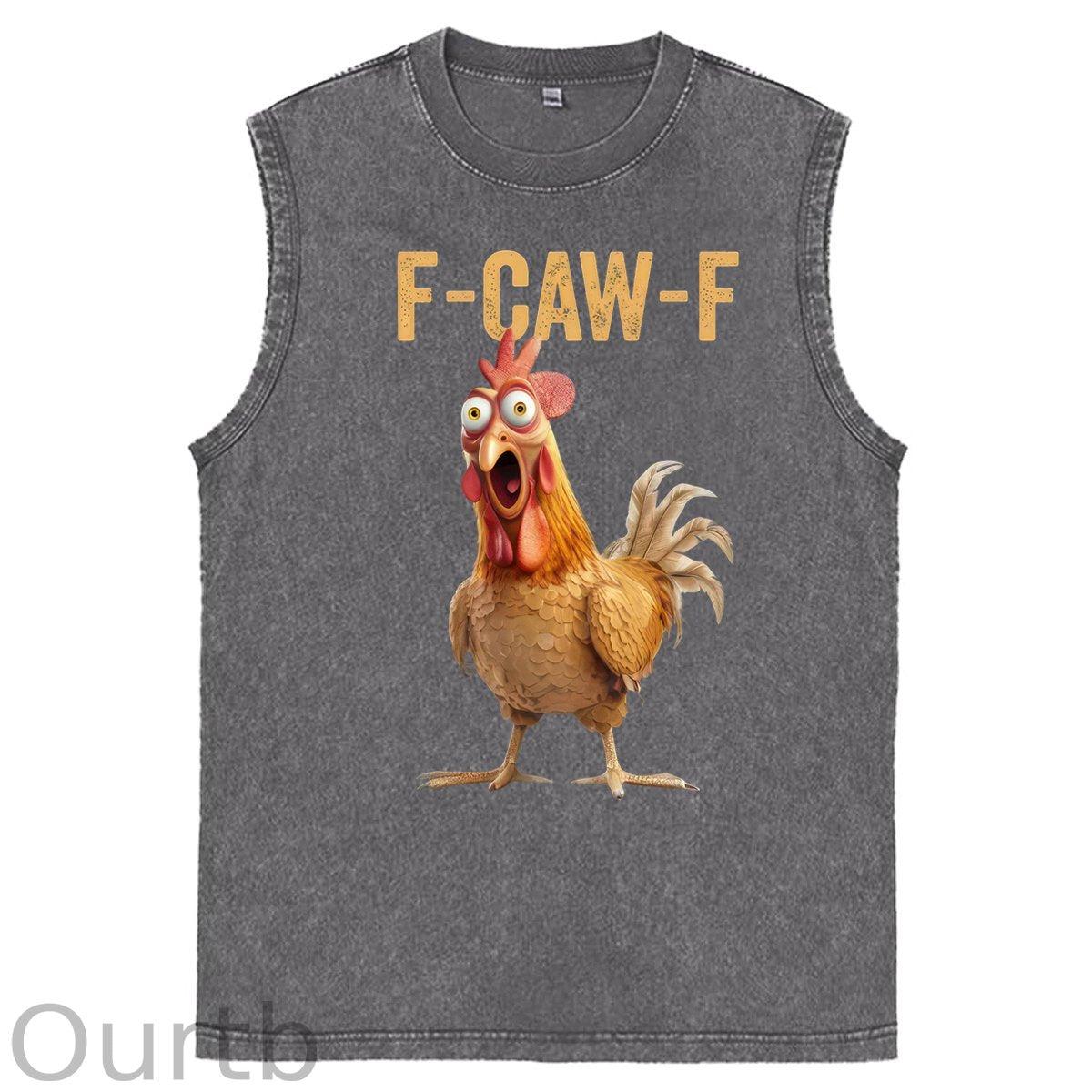 F-Caw-F Chicken Print Washed Cotton Sleeveless Tank Tops