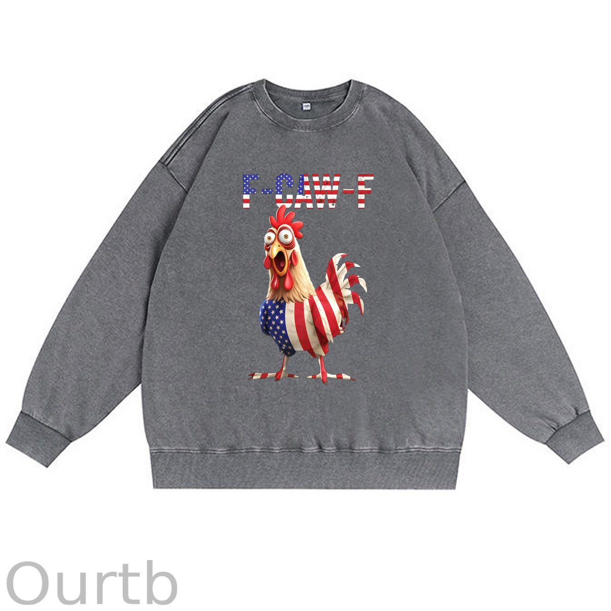 F-Caw-F  Shocked American Chicken Pattern  Vintage 100% 325g Cotton Washed Long Sleeve Sweatshirt