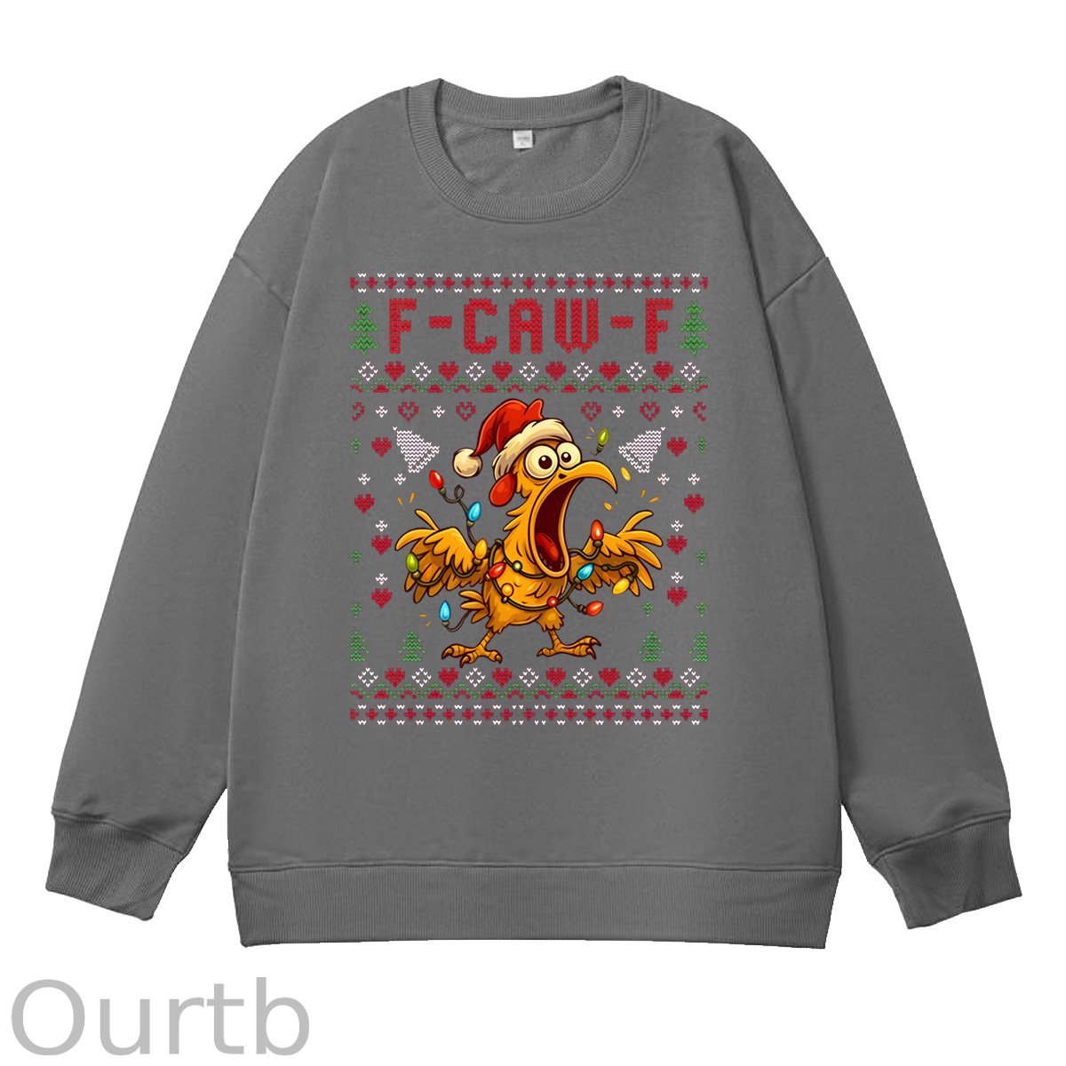Christmas F-Caw-F Chicken  Pattern 100% 300g CottonCrew Neck Sweatshirt