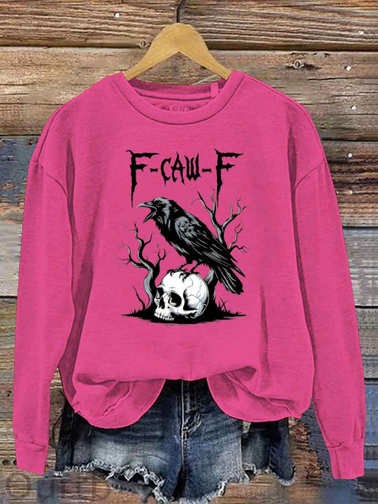 Women's Halloween Crow Stepping On A Skull F-Caw -F Pattern Print Casual Sweatshirt