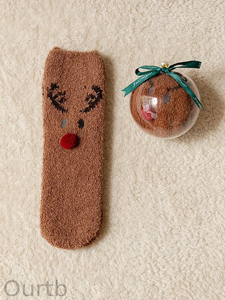 Christmas Ball Coral Fleece Socks Gift Box Christmas Gift Thickened Cartoon Sleep Socks