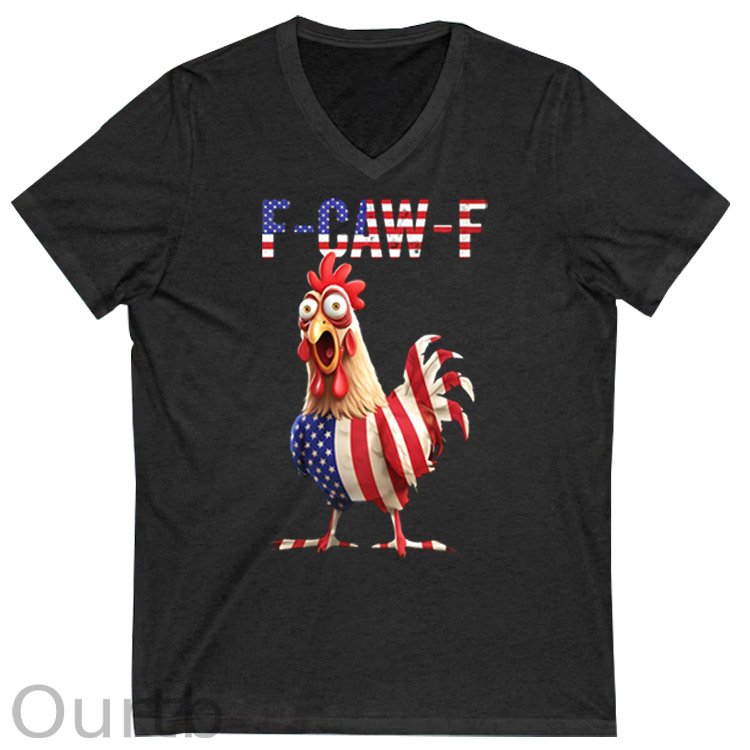 F-Caw-F Shocked American Chicken Pattern Print 100%Cotton V Neck T-Shirt