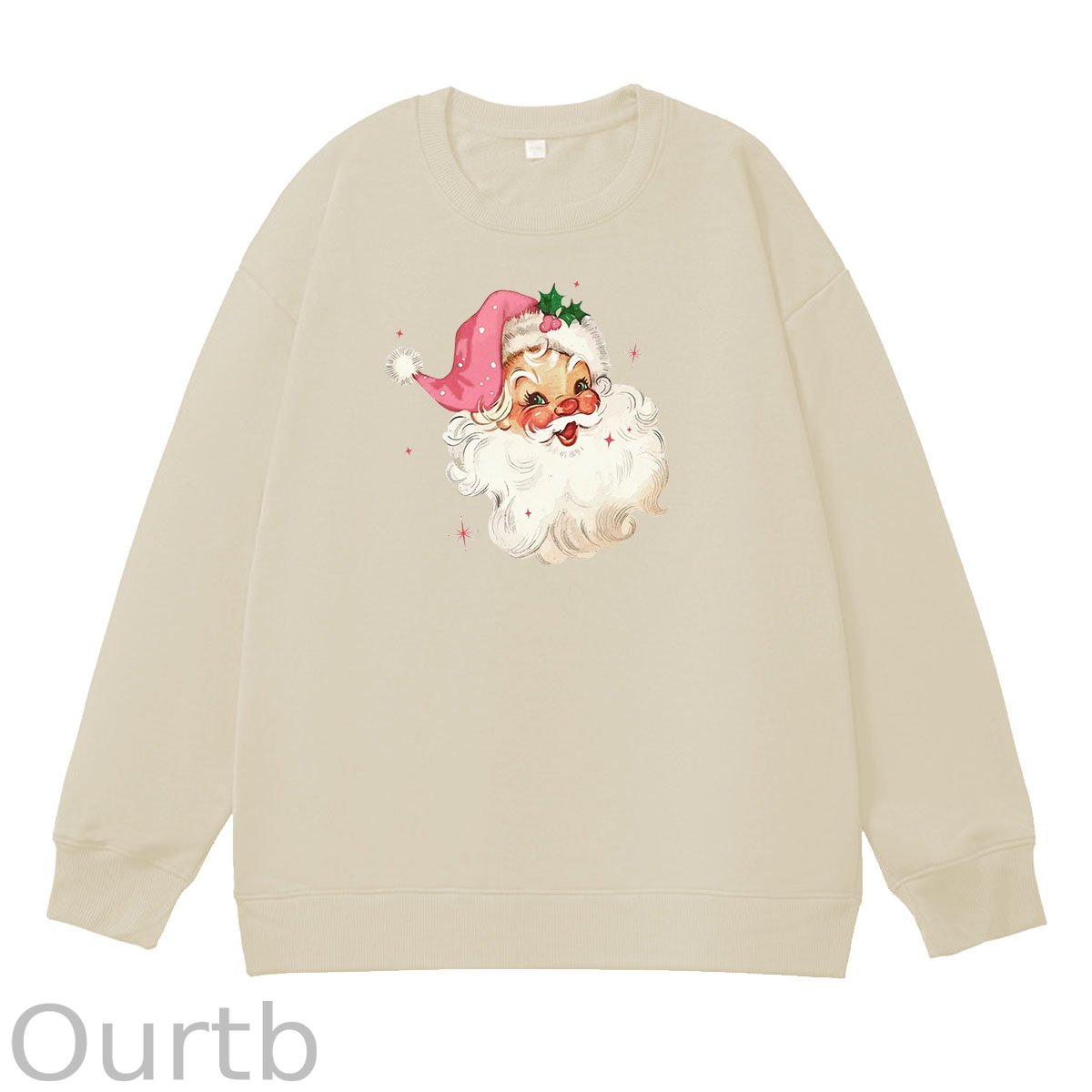 Santa Claus Christmas Pattern 100% 300g CottonCrew Neck Sweatshirt (High Quality Version)